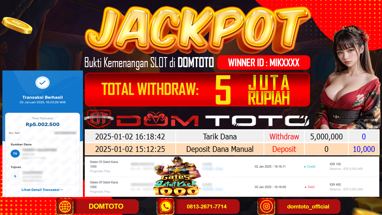 JACKPOT SLOT GATES OF GATOT KACA 1000 02 JANUARI 2025